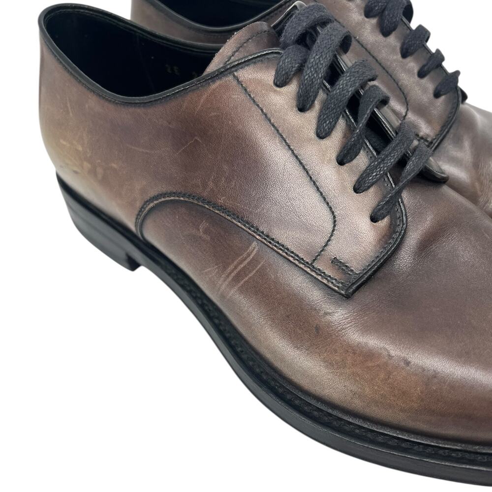 Prada Brown Leather Derby Dress Shoes Made in Italy Lace Up Minimalist Luxury 9 - Picture 13 of 14
